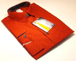 Chlapecká košile s dlouhým rukávem červená vzorovaná 