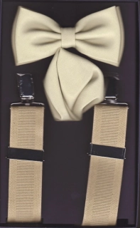 Pánská sada - šle s motýlkem a kapesníčkem - béžová